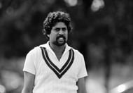 Kapil Dev fielding for Northamptonshire during a John Player League match against Derbyshire at Milton Keynes, 15th August 1982. Northamptonshire won by 5 wickets. (Photo by Bob Thomas/Getty Images)